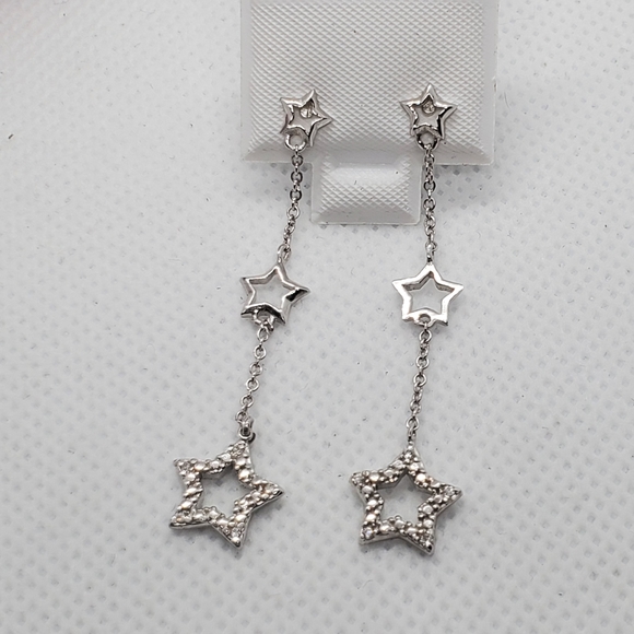 Silver 925 Stars CZ Wire Dangling Stud Earrings - Picture 6 of 6